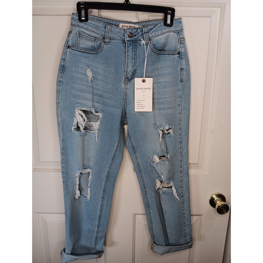NWT Great Smoky Los Angeles Crop Jeans Size 3 Ripped Leg Stretch Slim High Rise